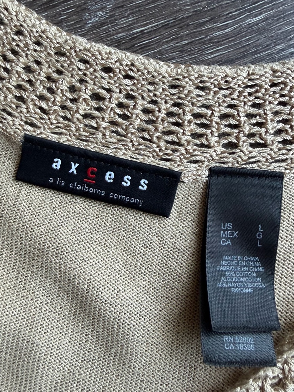 Axcess Liz Claiborne Crochet Knit Sweater Top Tie Waist Beige Oatmeal Size L - Picture 5 of 8